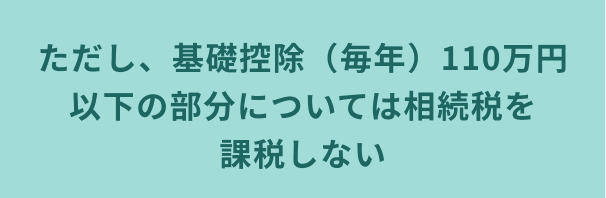 ただし、基礎控除（毎年）110万円
以下の部分については相続税を
課税しない